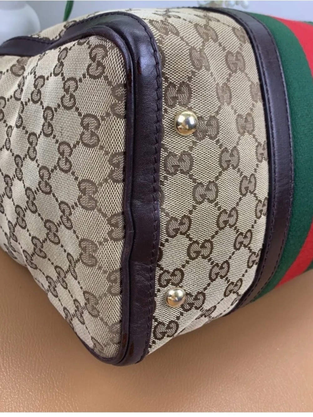Gucci Tan GG Canvas Duffel with Green and Red Web Stripe - Picture 3 of 11